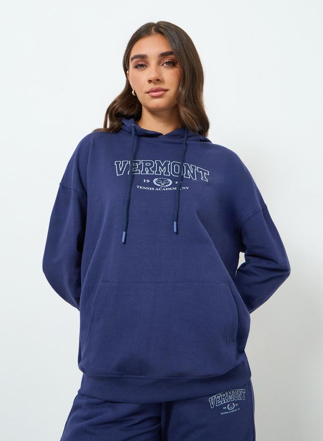 Styli Women Navy Blue Hoodie and Wide Leg Pants Co-Ords - Image 1